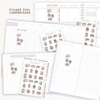 Sticker size comparisons against existing different sized planners.