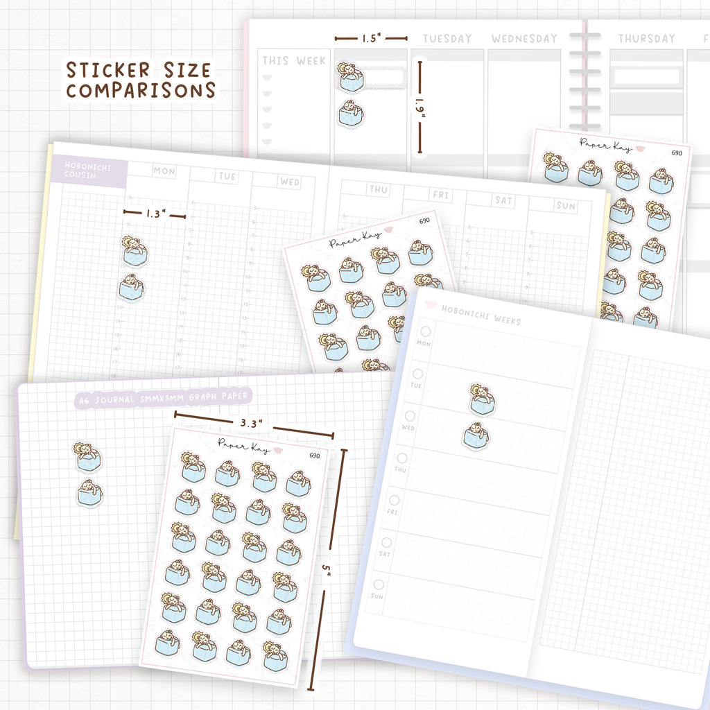 Sticker size comparisons against existing different sized planners.
