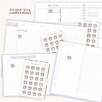Sticker size comparisons against existing different sized planners.