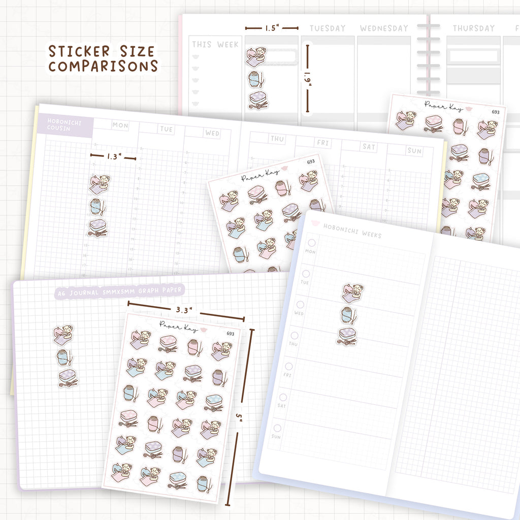 Sticker size comparisons against existing different sized planners.