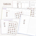 Sticker size comparisons against existing different sized planners.