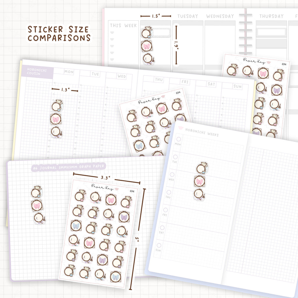 Sticker size comparisons against existing different sized planners.