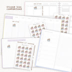 Sticker size comparisons against existing different sized planners.