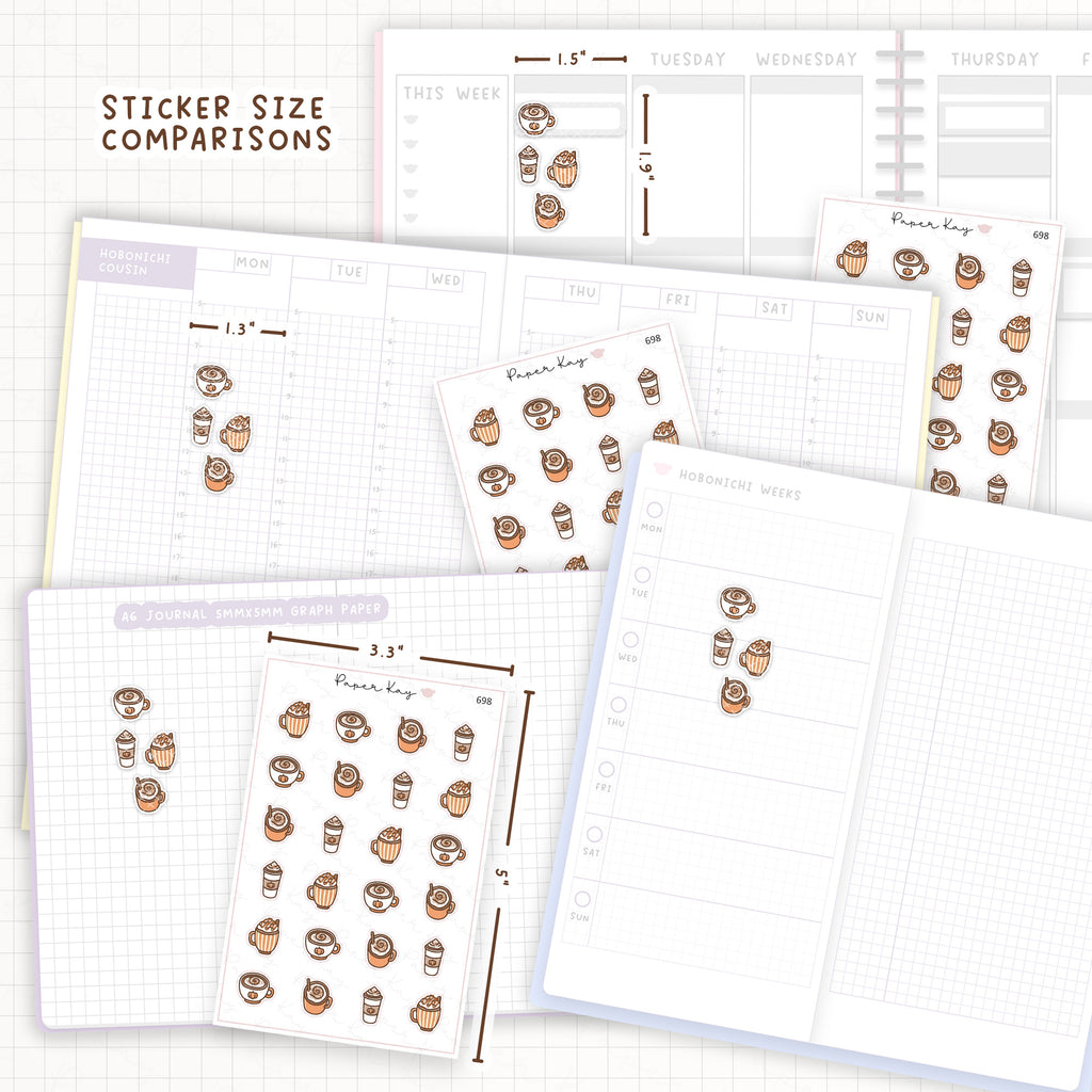 Sticker size comparisons against existing different sized planners.