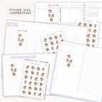 Sticker size comparisons against existing different sized planners.
