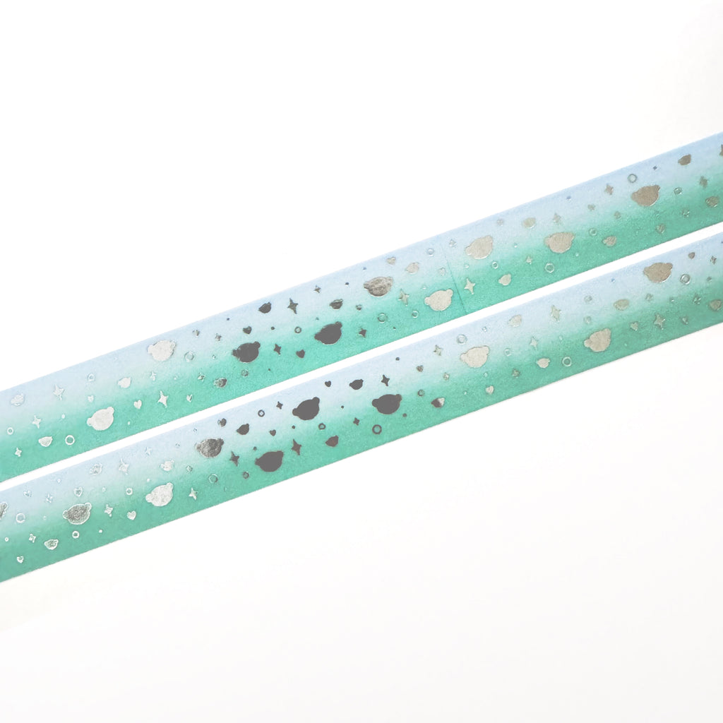 Teal Gradient Dot the Bear Sprinkles Washi Tape - Silver Foil