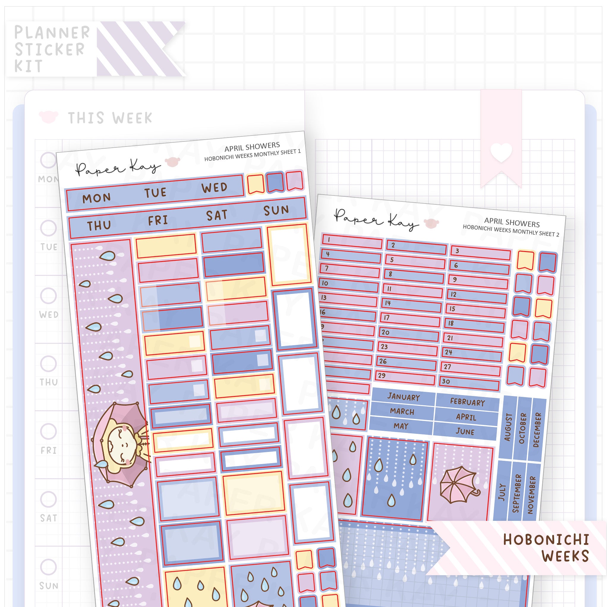 April Showers Hobonichi Weeks Monthly Sticker Kit