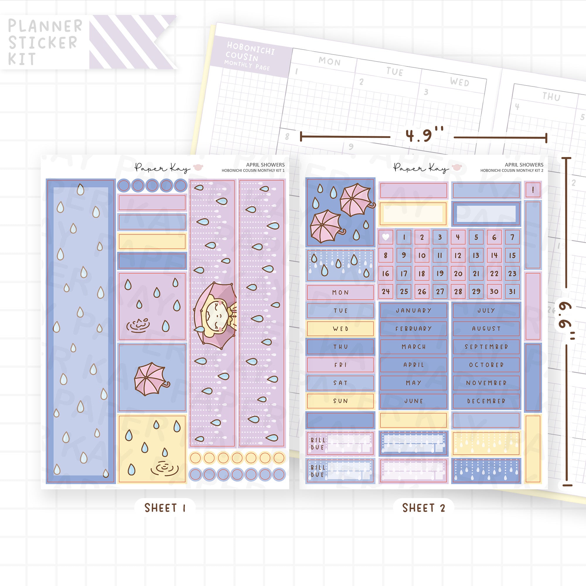 April Showers Hobonichi Cousin Monthly Sticker Kit