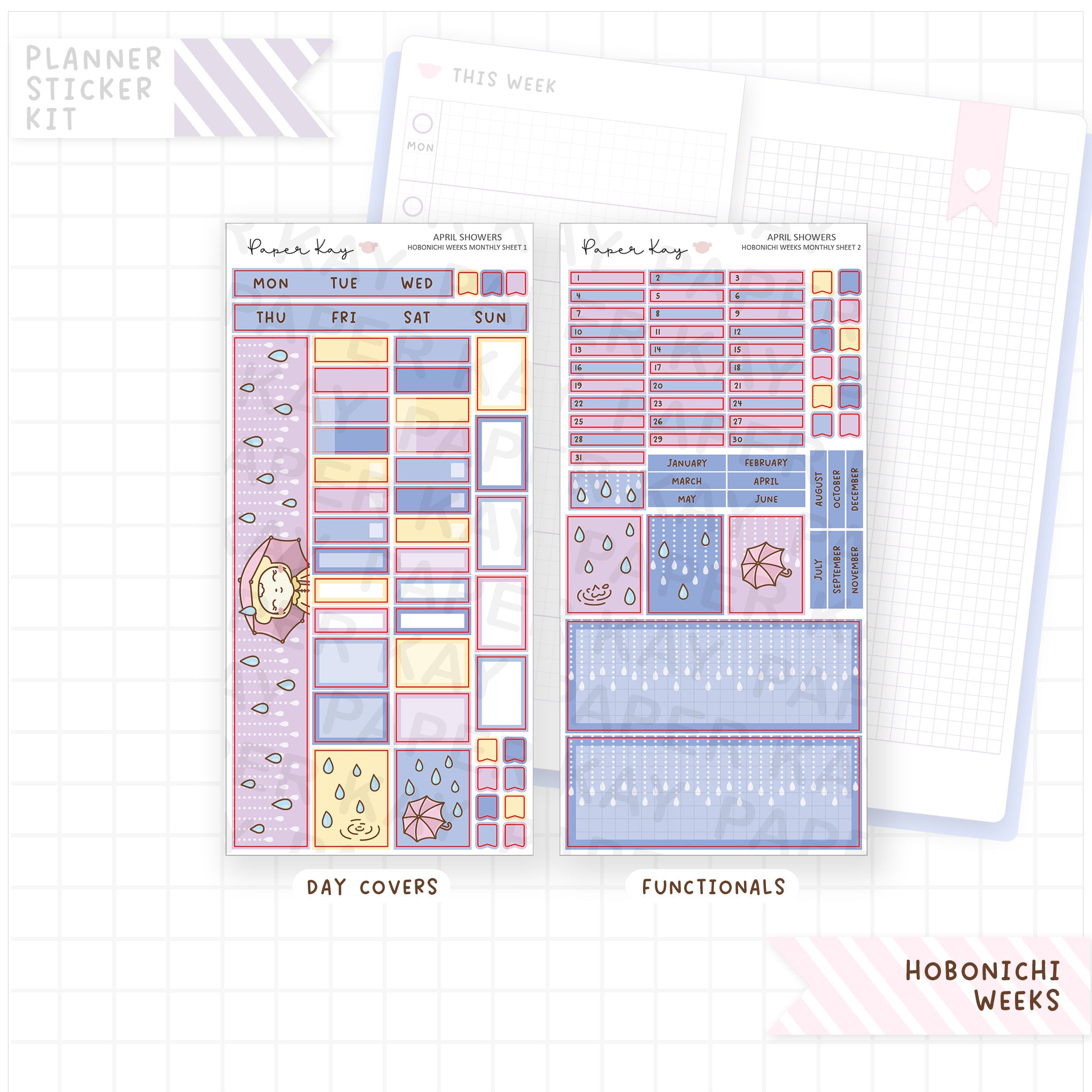 April Showers Hobonichi Weeks Monthly Sticker Kit