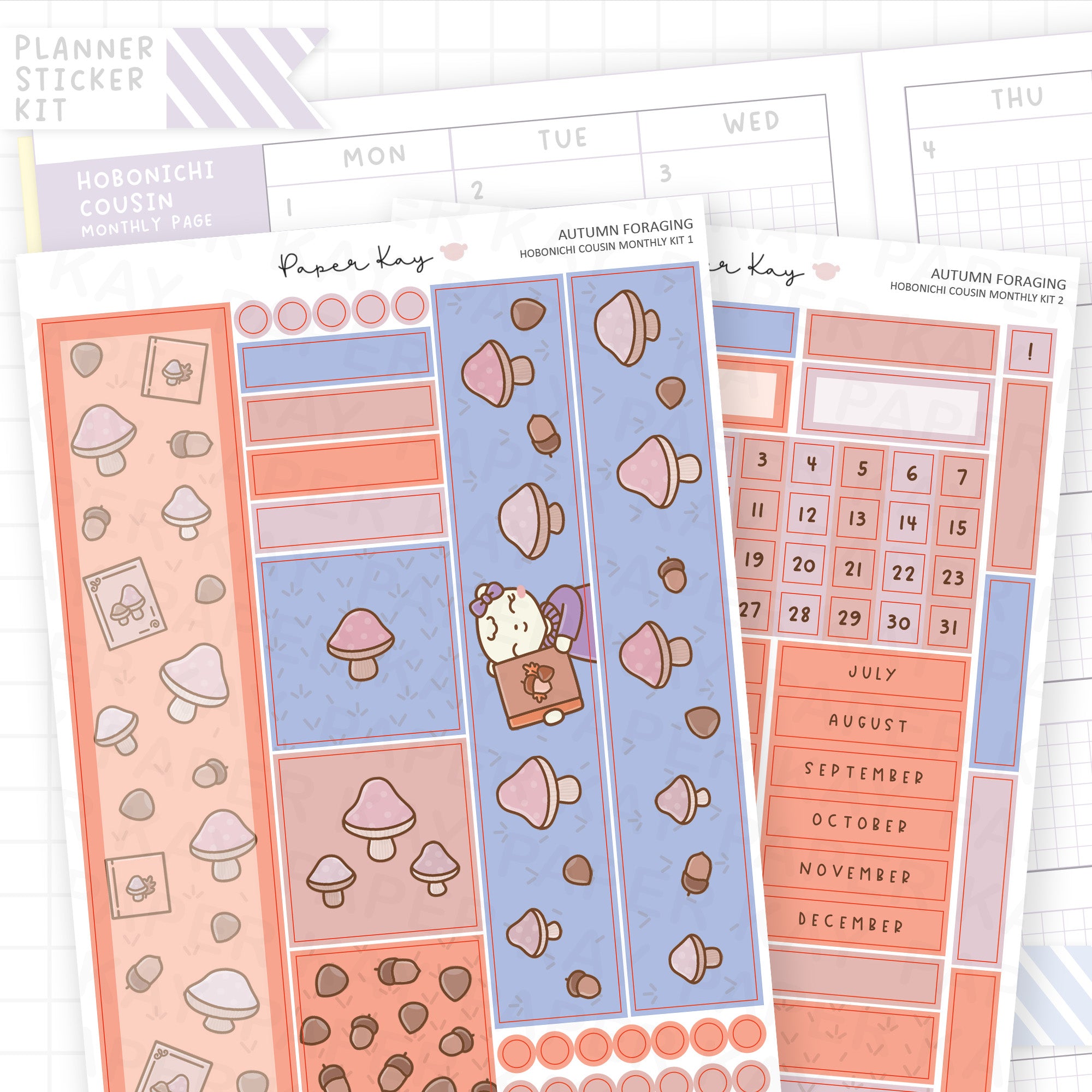 Autumn Foraging Hobonichi Cousin Monthly Sticker Kit