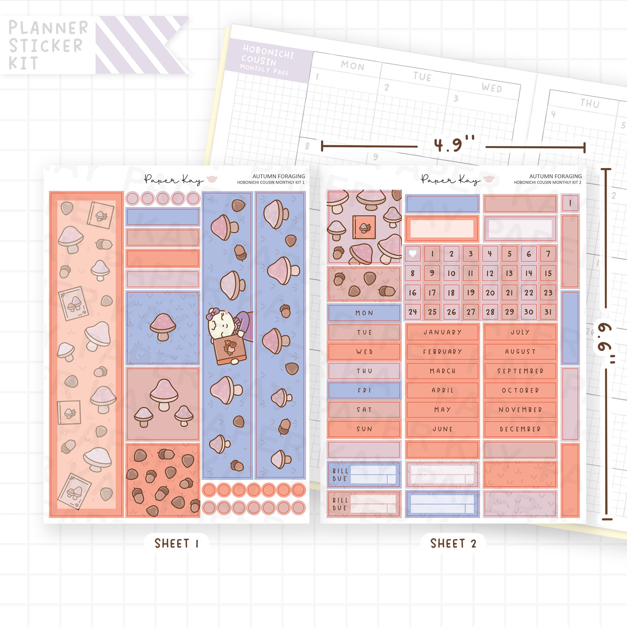 Autumn Foraging Hobonichi Cousin Monthly Sticker Kit
