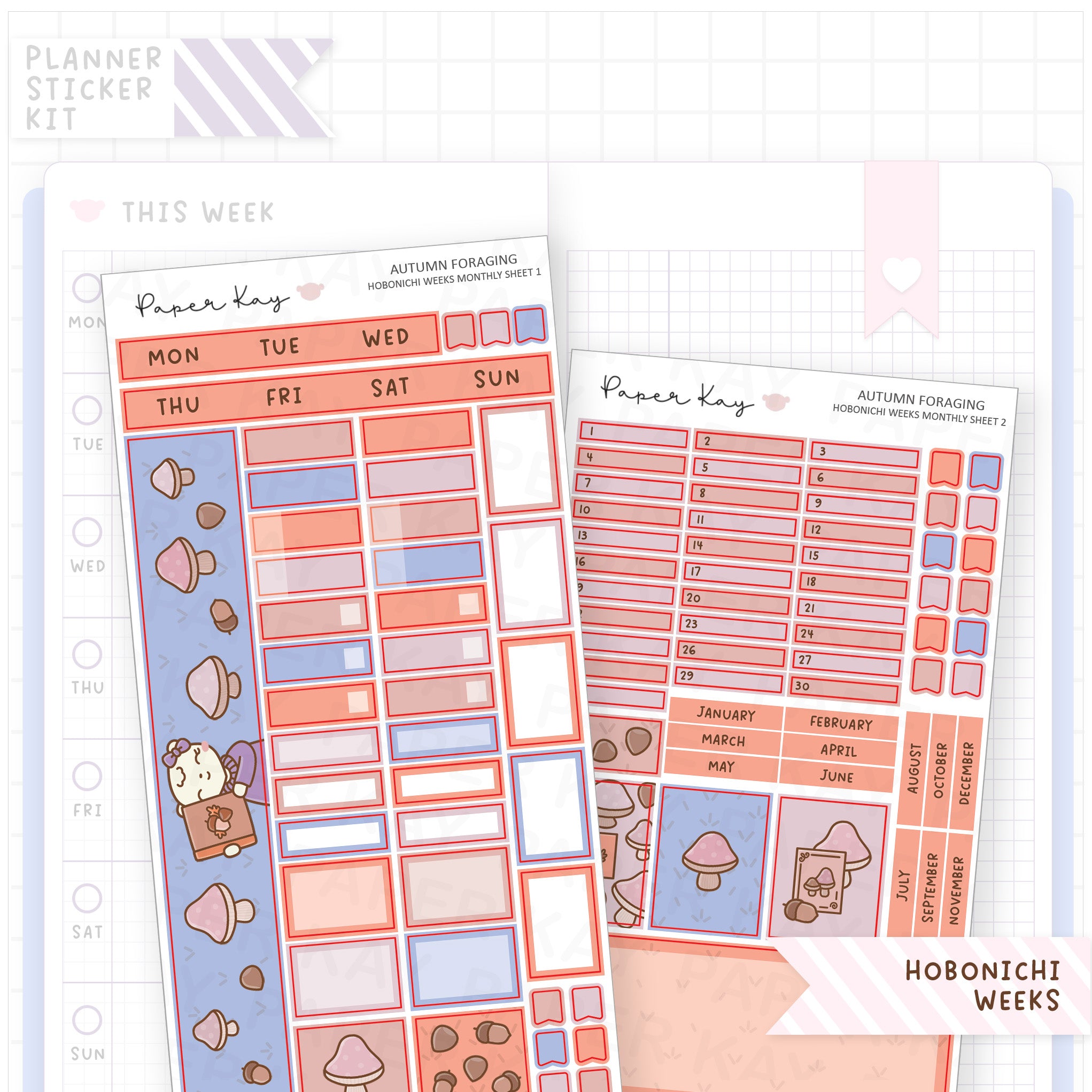 Autumn Foraging Hobonichi Weeks Monthly Sticker Kit