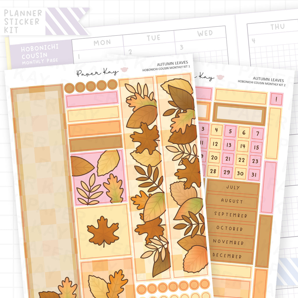 Autumn Leaves Hobonichi Cousin Monthly Sticker Kit