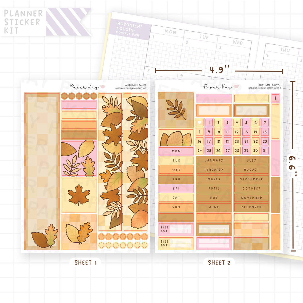 Autumn Leaves Hobonichi Cousin Monthly Sticker Kit