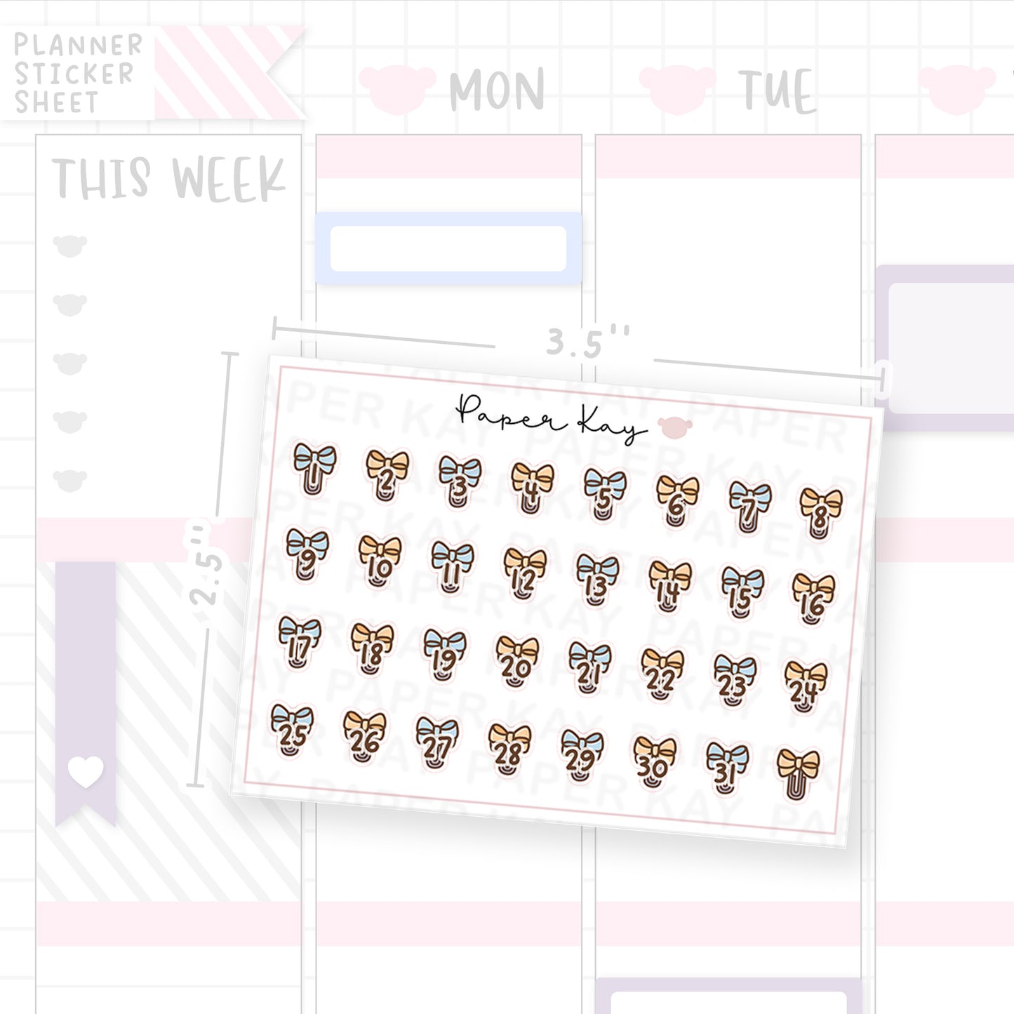 Back to School Paper Clip Date Dot Stickers