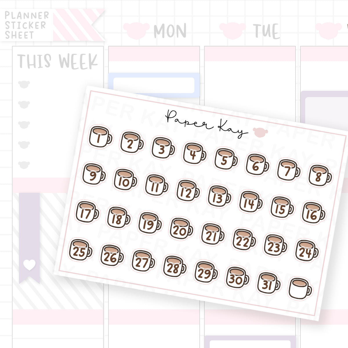 Basic Cup of Tea Date Dot Stickers