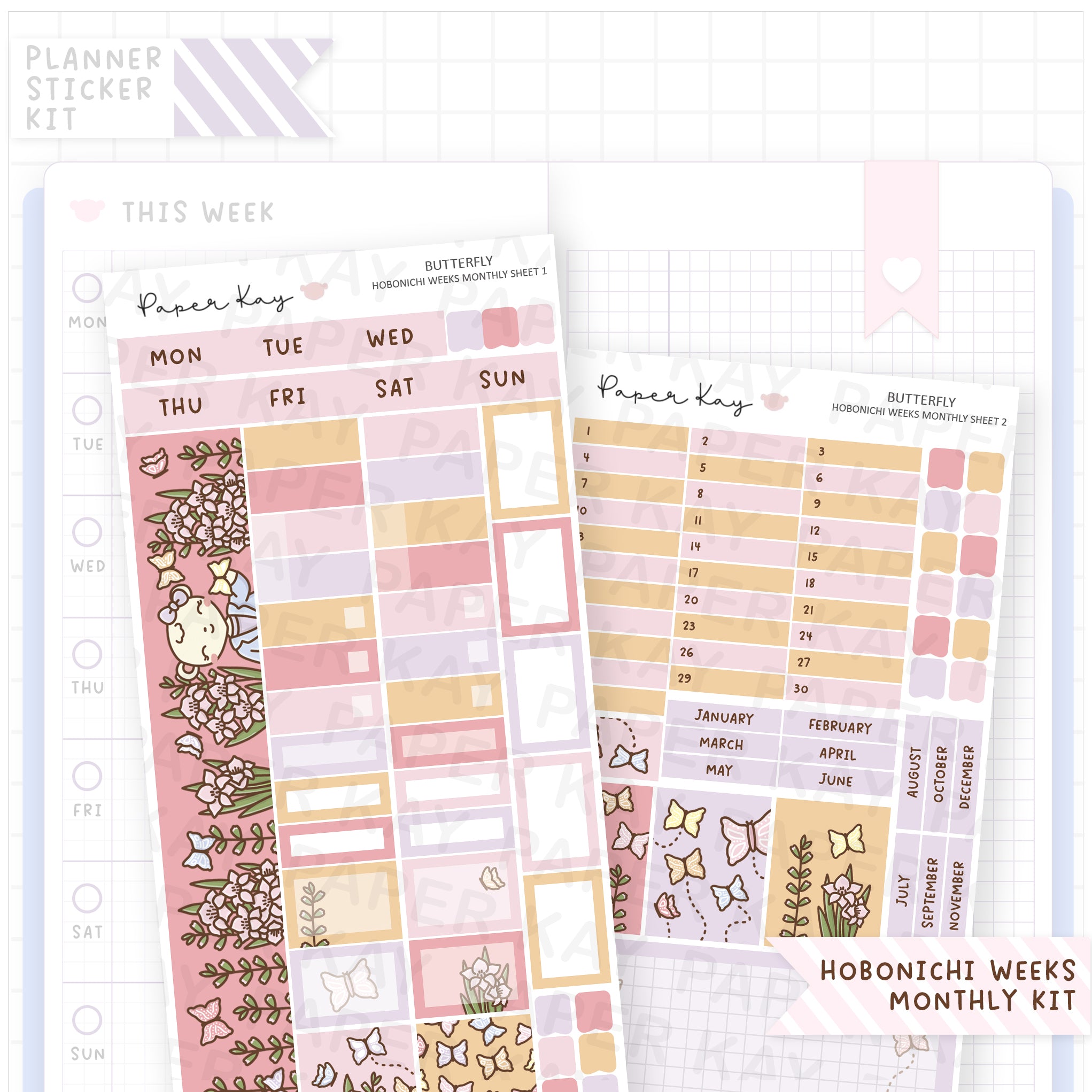 Butterfly Hobonichi Weeks Monthly Sticker Kit