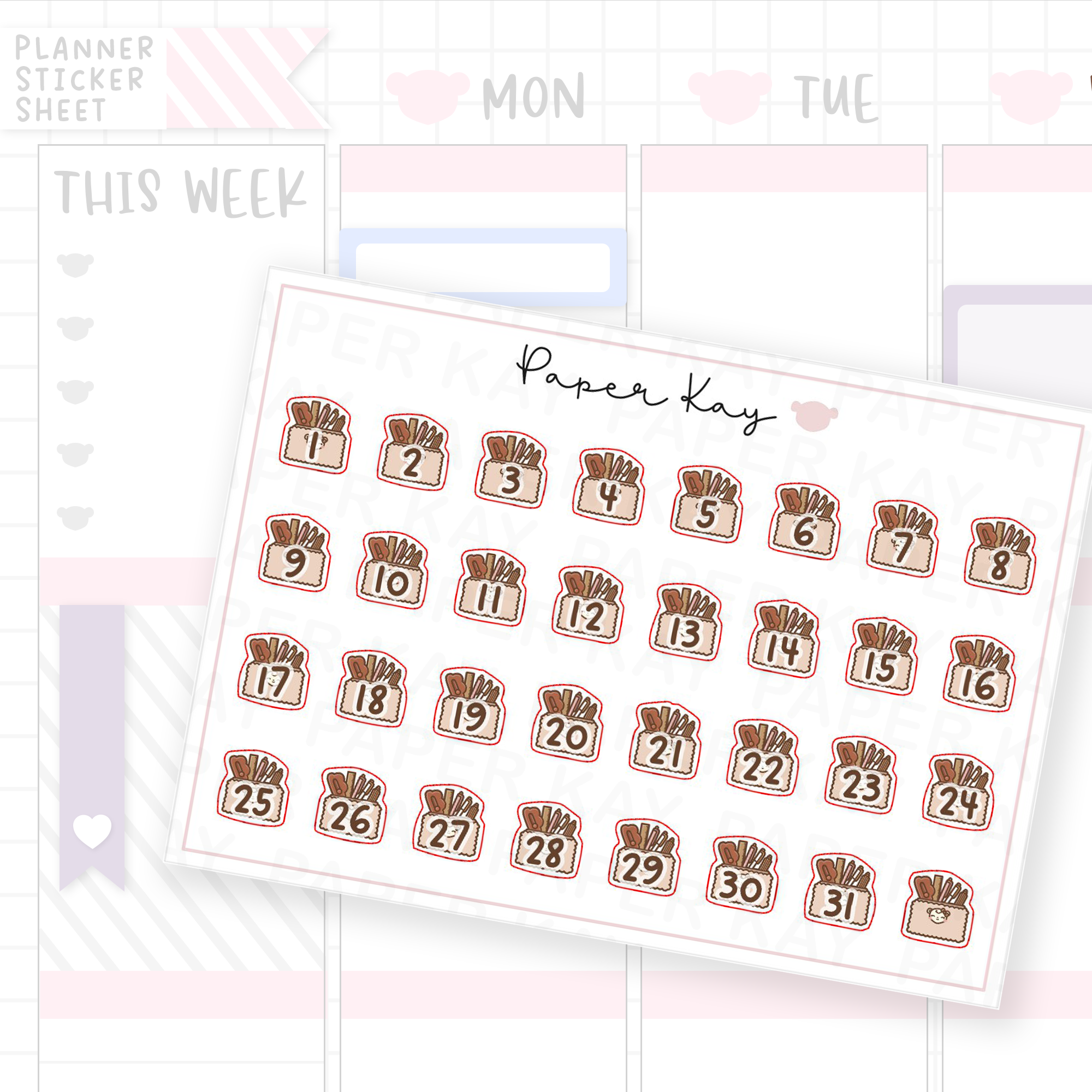 Caramel Plans Pencil Case Date Dot Stickers