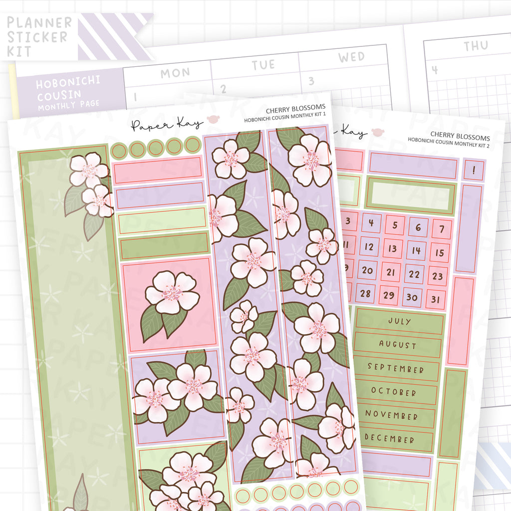 Cherry Blossoms Hobonichi Cousin Monthly Sticker Kit