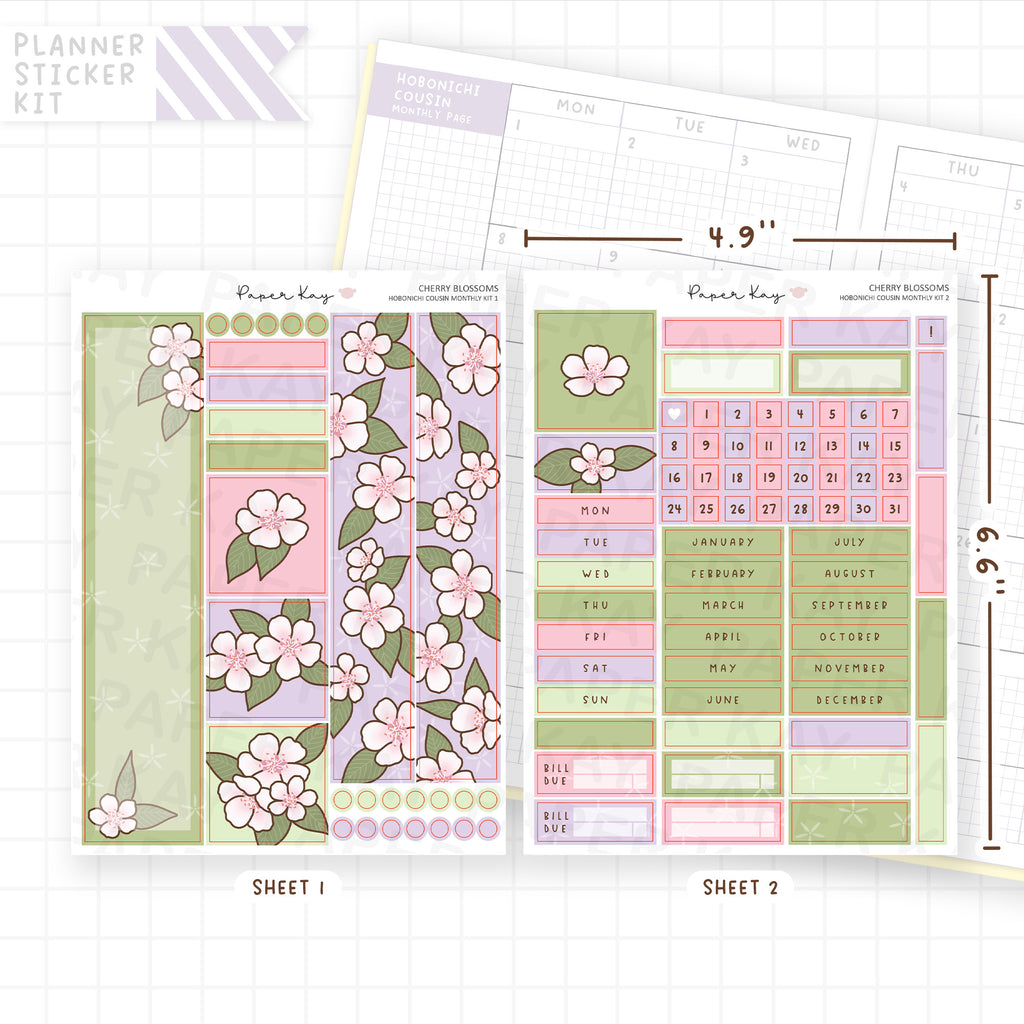 Cherry Blossoms Hobonichi Cousin Monthly Sticker Kit