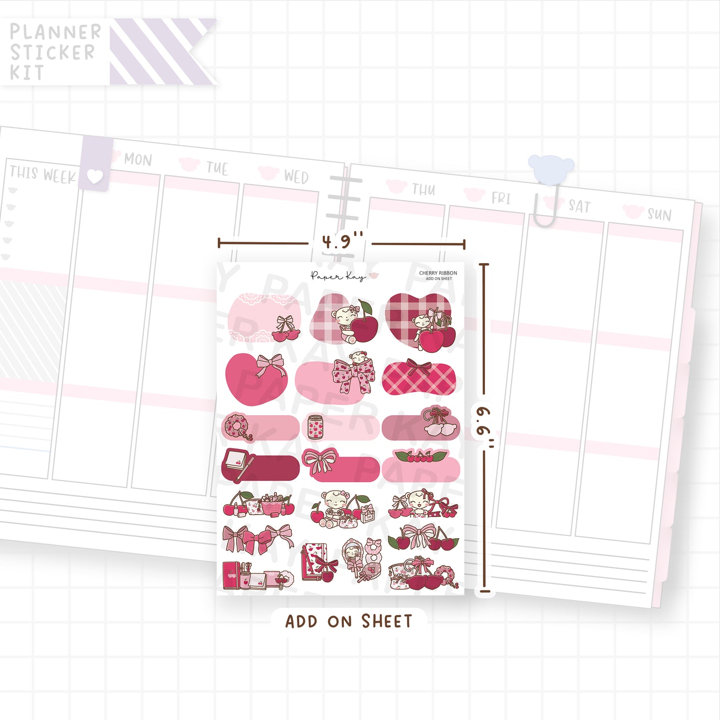 Cherry Ribbon Weekly Vertical Kit Add On Sheet