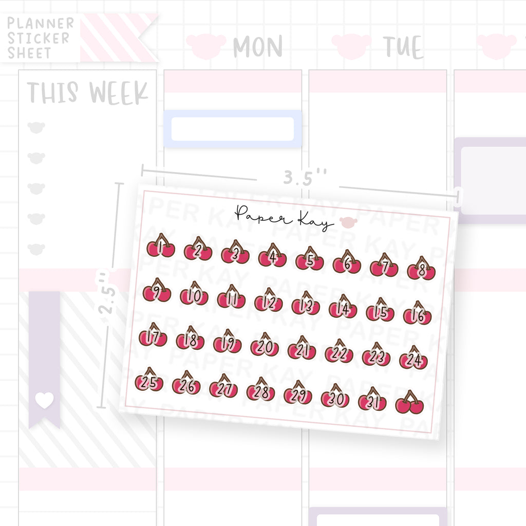 Cherry Ribbon Cherry Date Dot Stickers