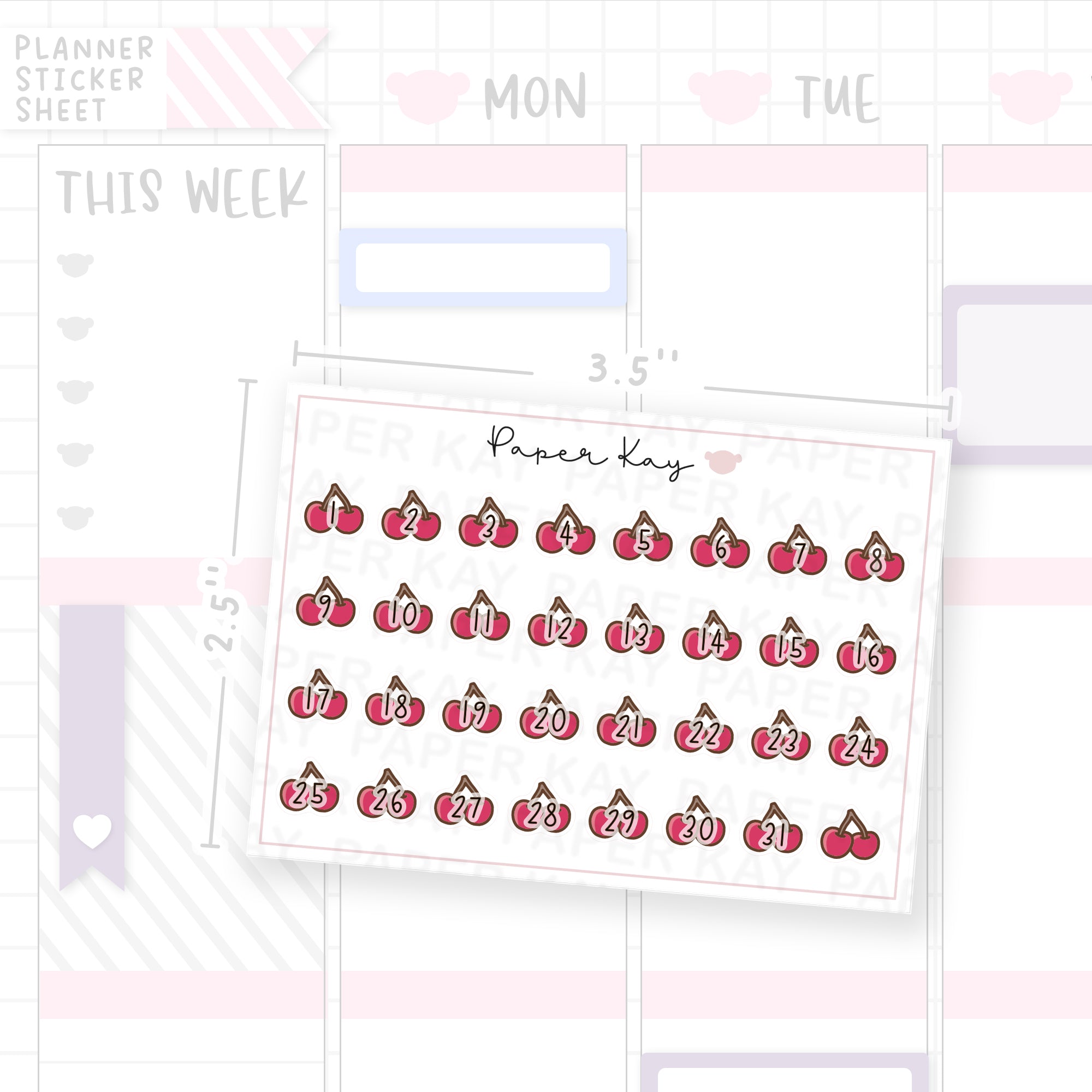 Cherry Ribbon Cherry Date Dot Stickers