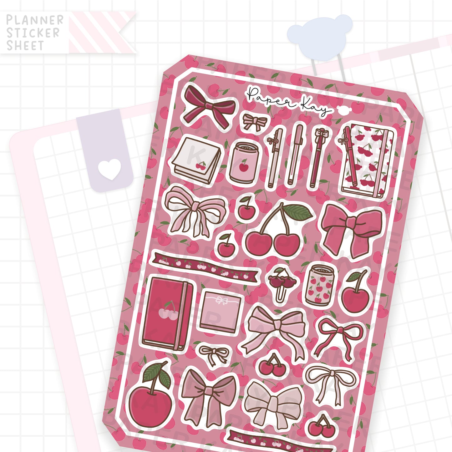 Cherry Ribbon Bujo Deco Stickers