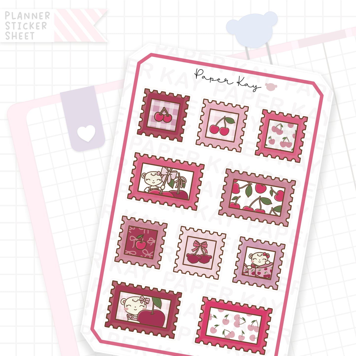 Cherry Ribbon Stamps Bujo Deco Stickers