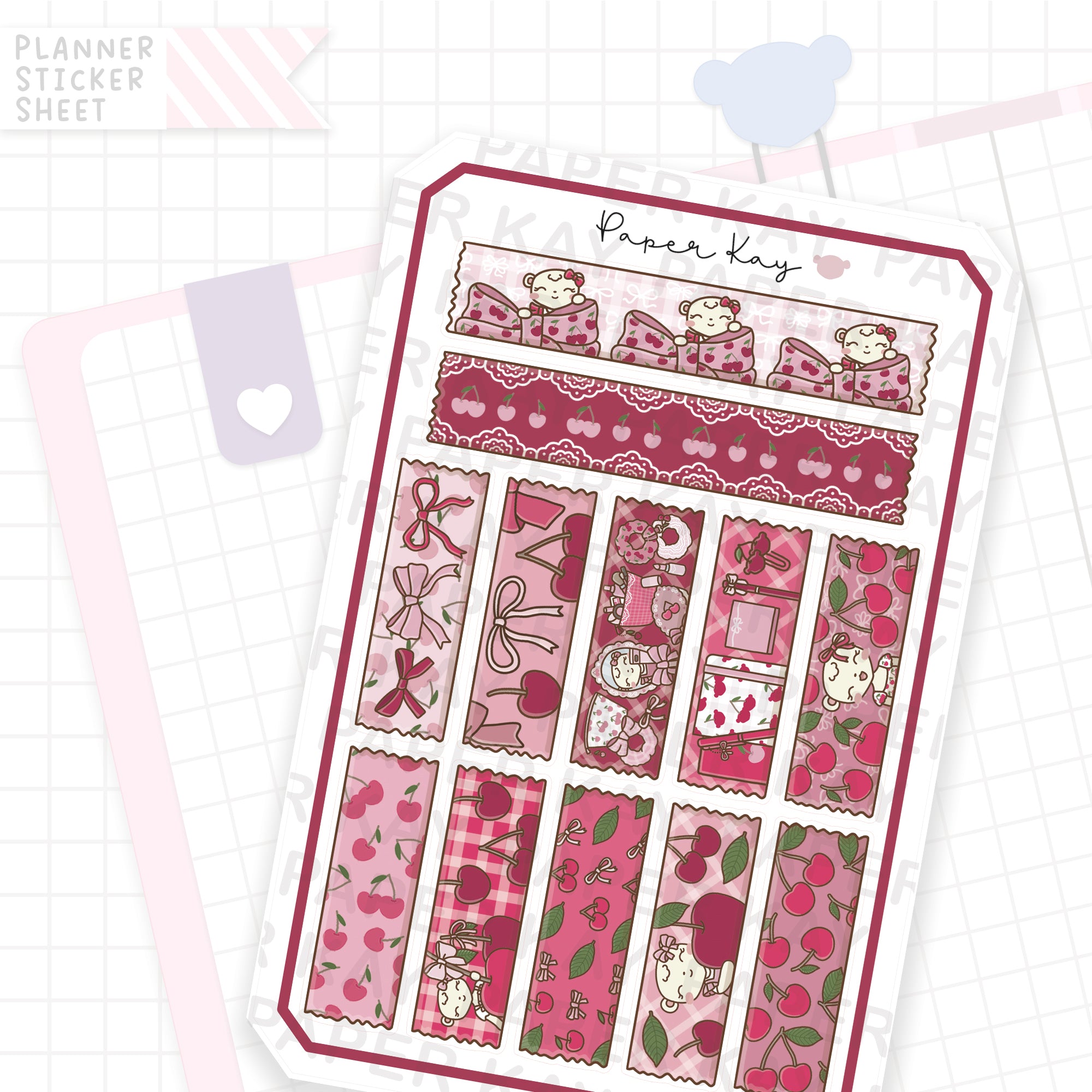 Cherry Ribbon Washi Strip Bujo Deco Stickers