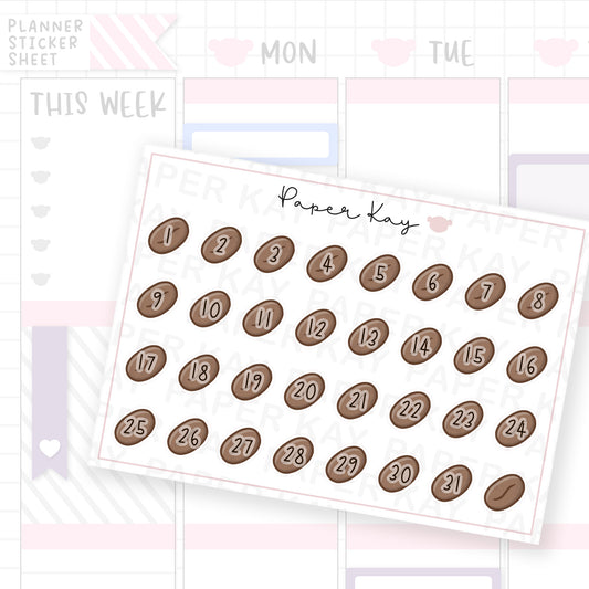 Coffee Books Coffee Bean Date Dot Stickers