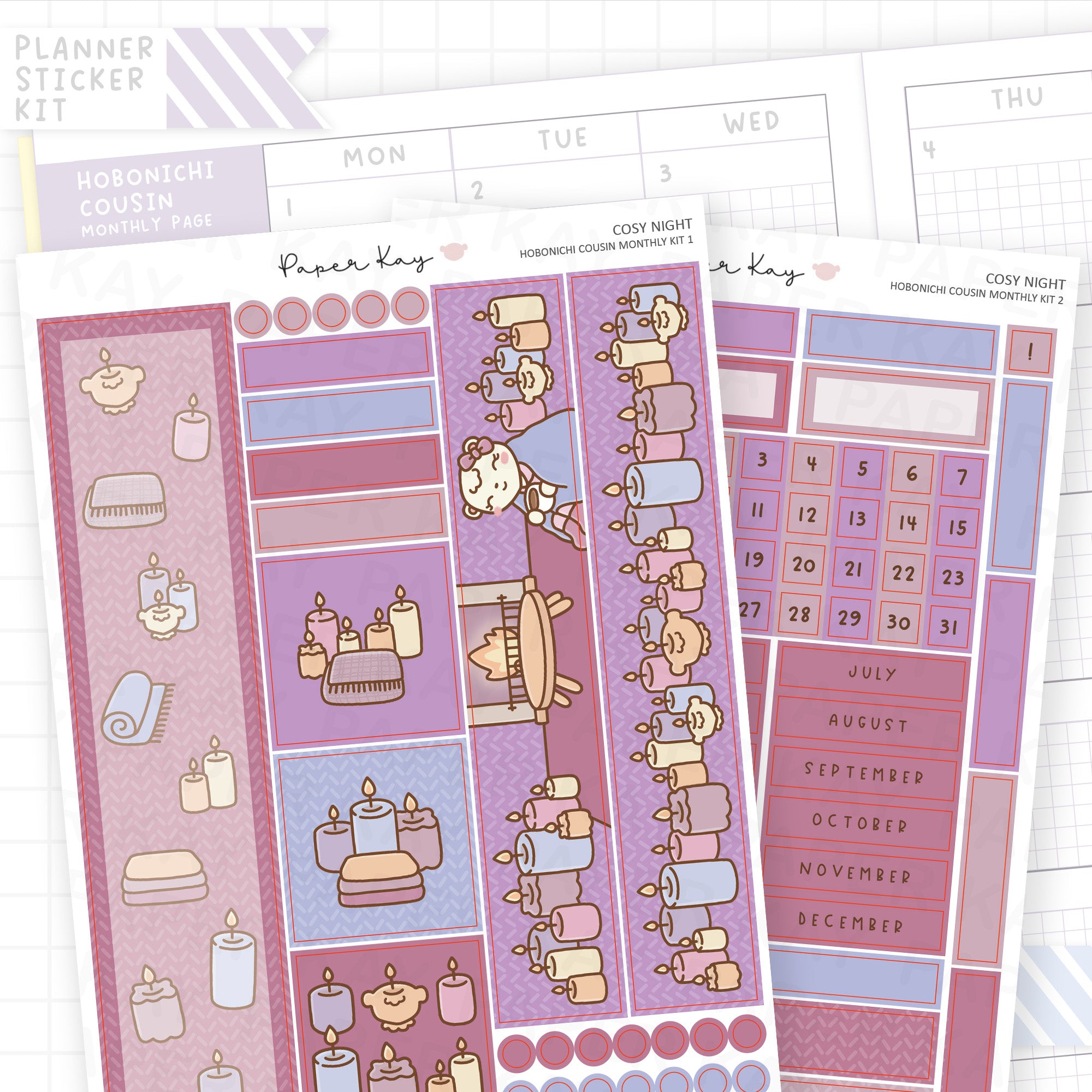 Cosy Night Hobonichi Cousin Monthly Sticker Kit