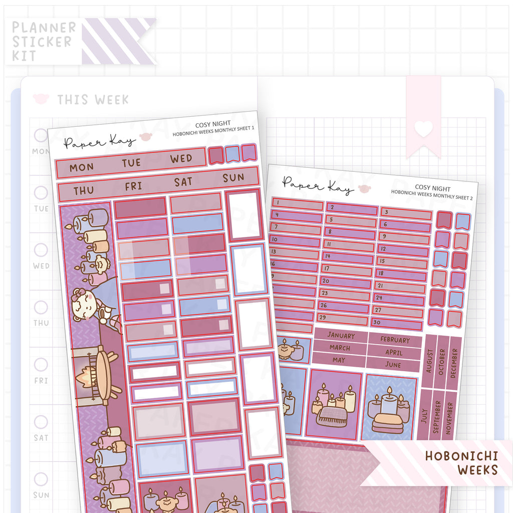 Cosy Night Hobonichi Weeks Monthly Sticker Kit