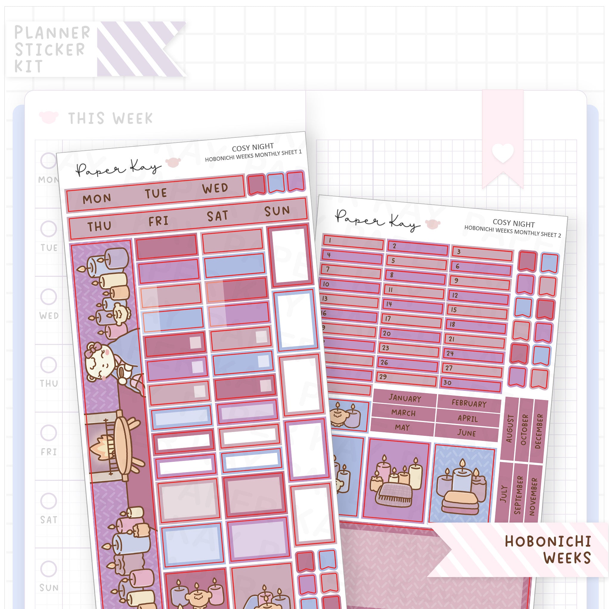 Cosy Night Hobonichi Weeks Monthly Sticker Kit