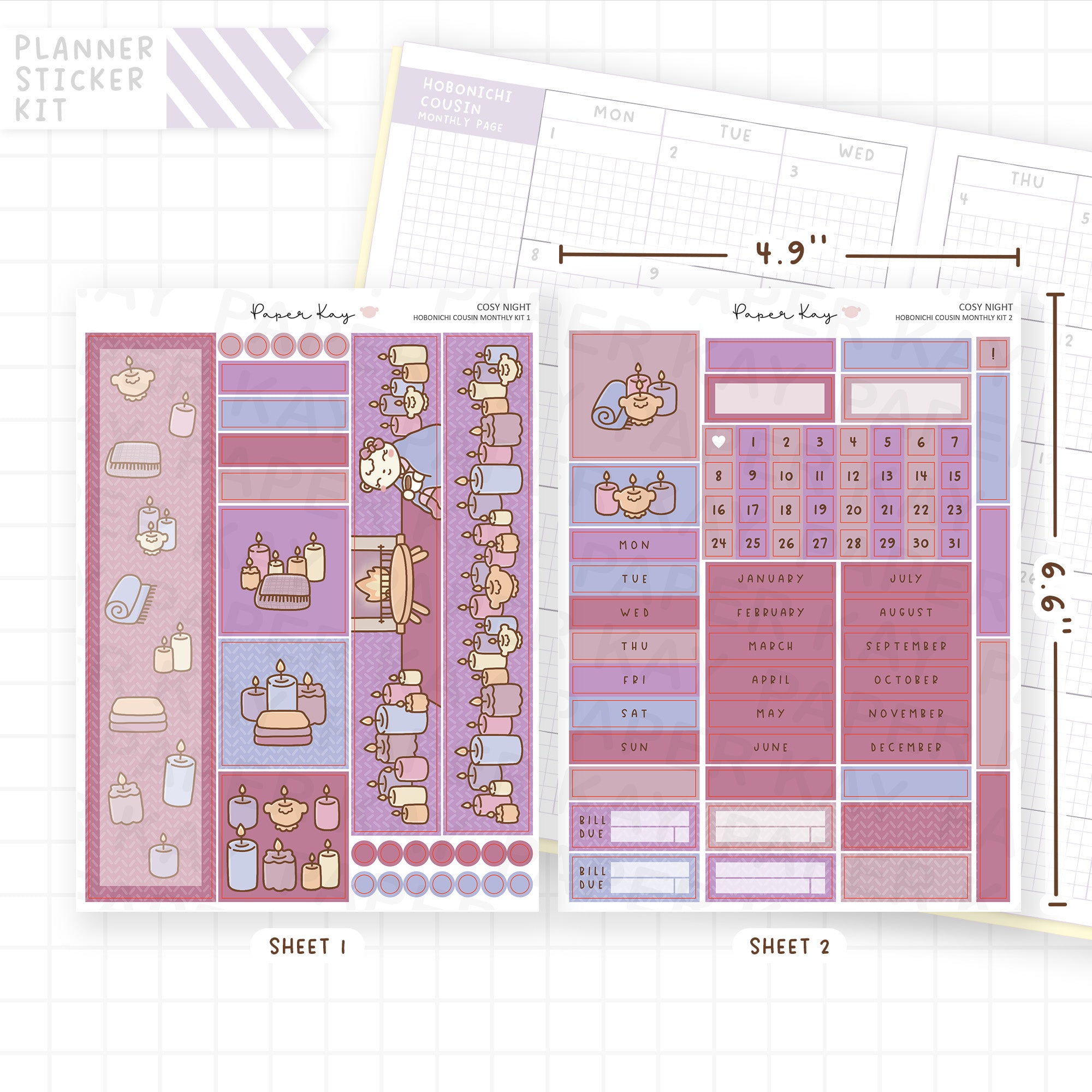 Cosy Night Hobonichi Cousin Monthly Sticker Kit