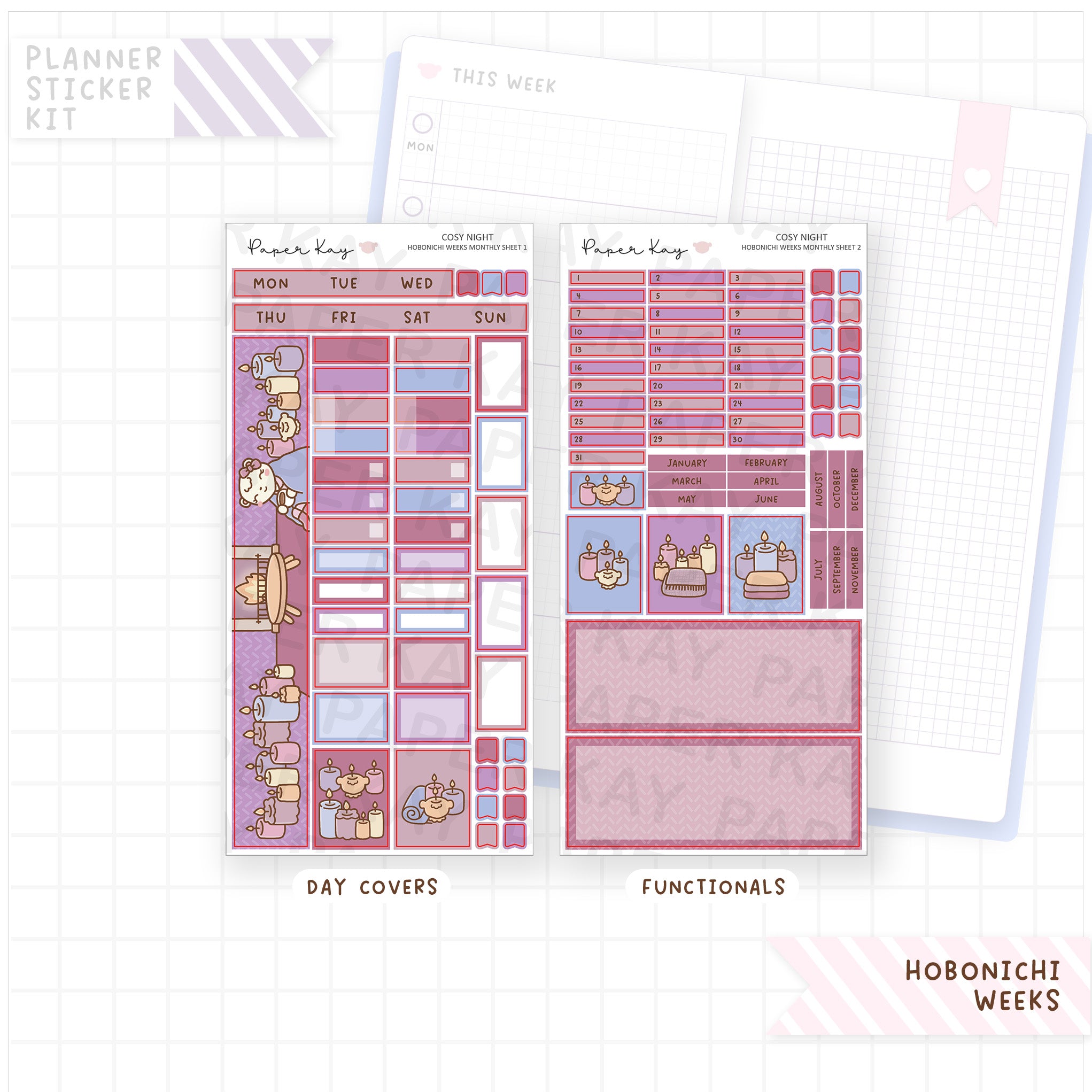 Cosy Night Hobonichi Weeks Monthly Sticker Kit