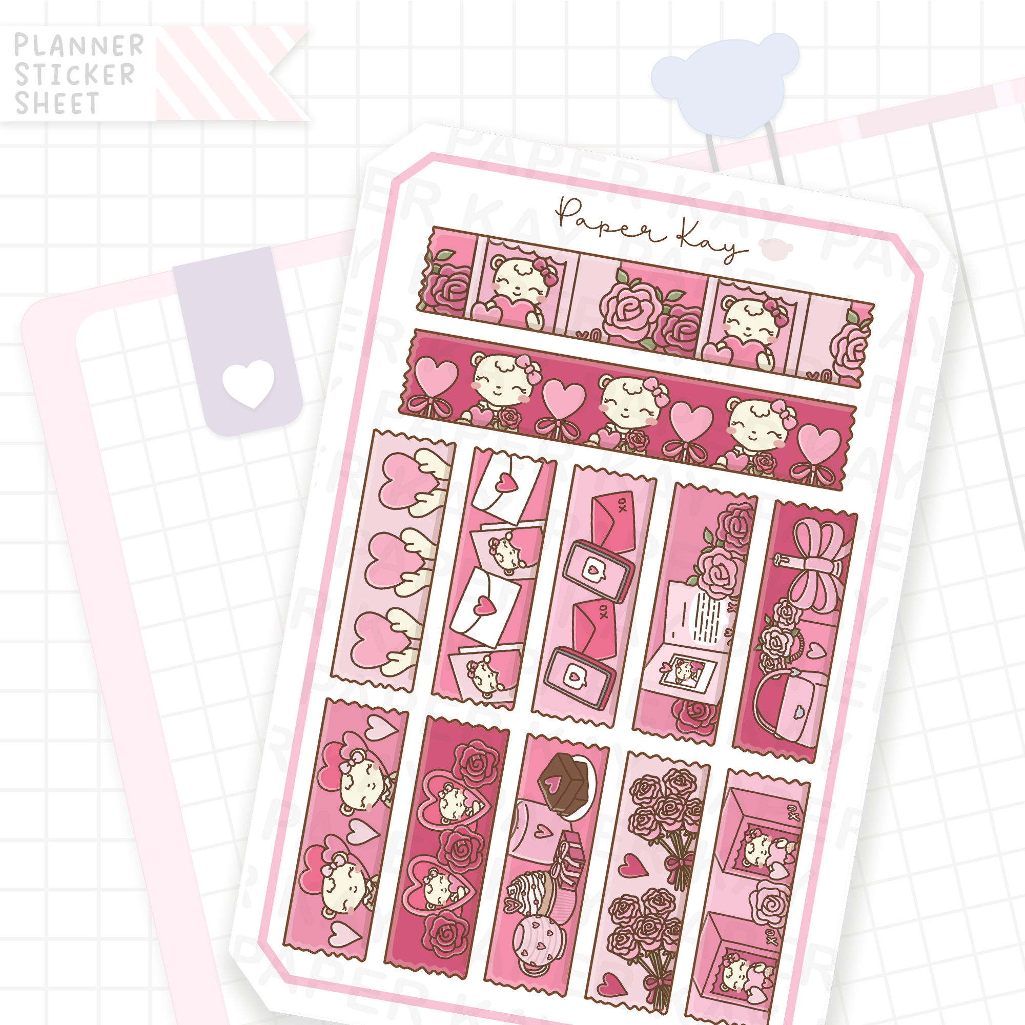 Cute as a Teddy Washi Strip Bujo Deco Stickers