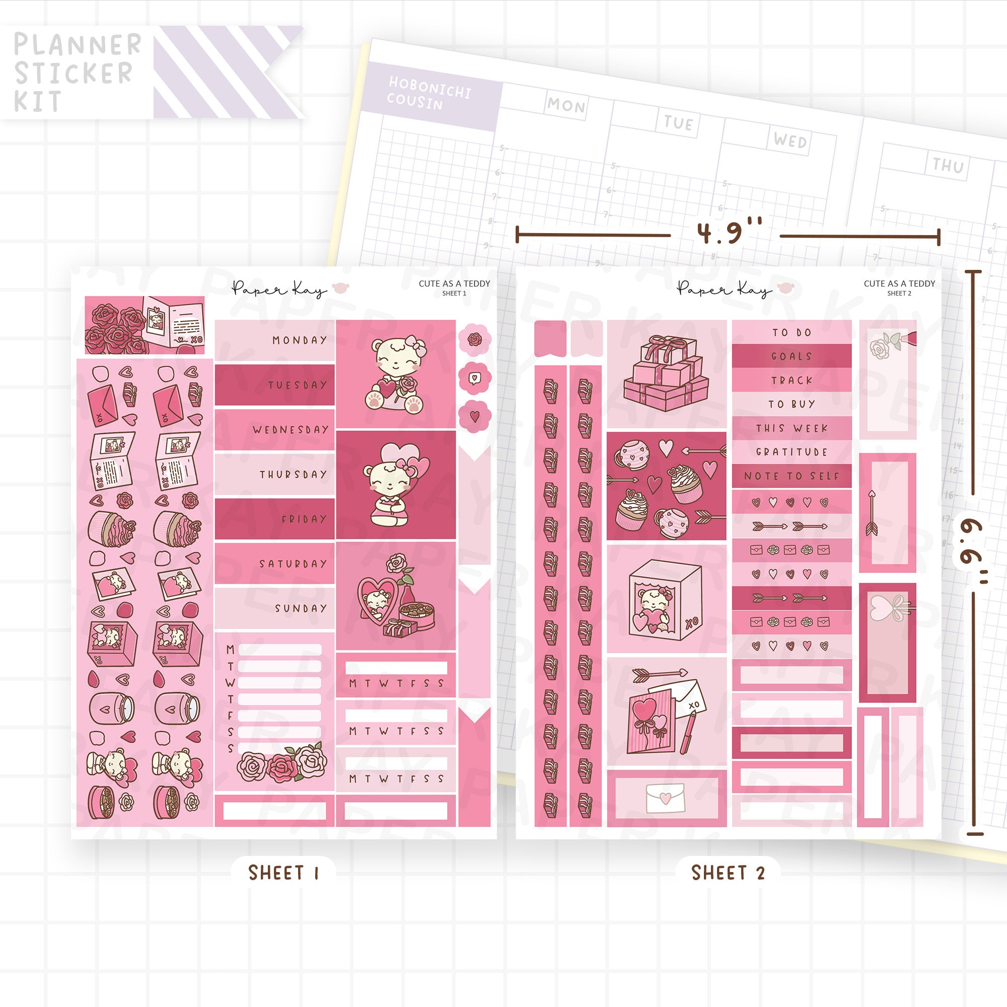 Cute as a Teddy Hobonichi Cousin Sticker Kit