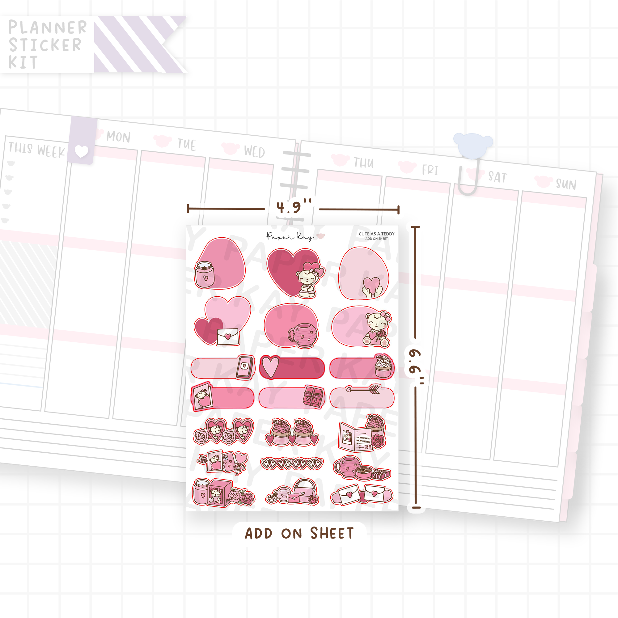 Cute as a Teddy Weekly Vertical Kit Add On Sheet