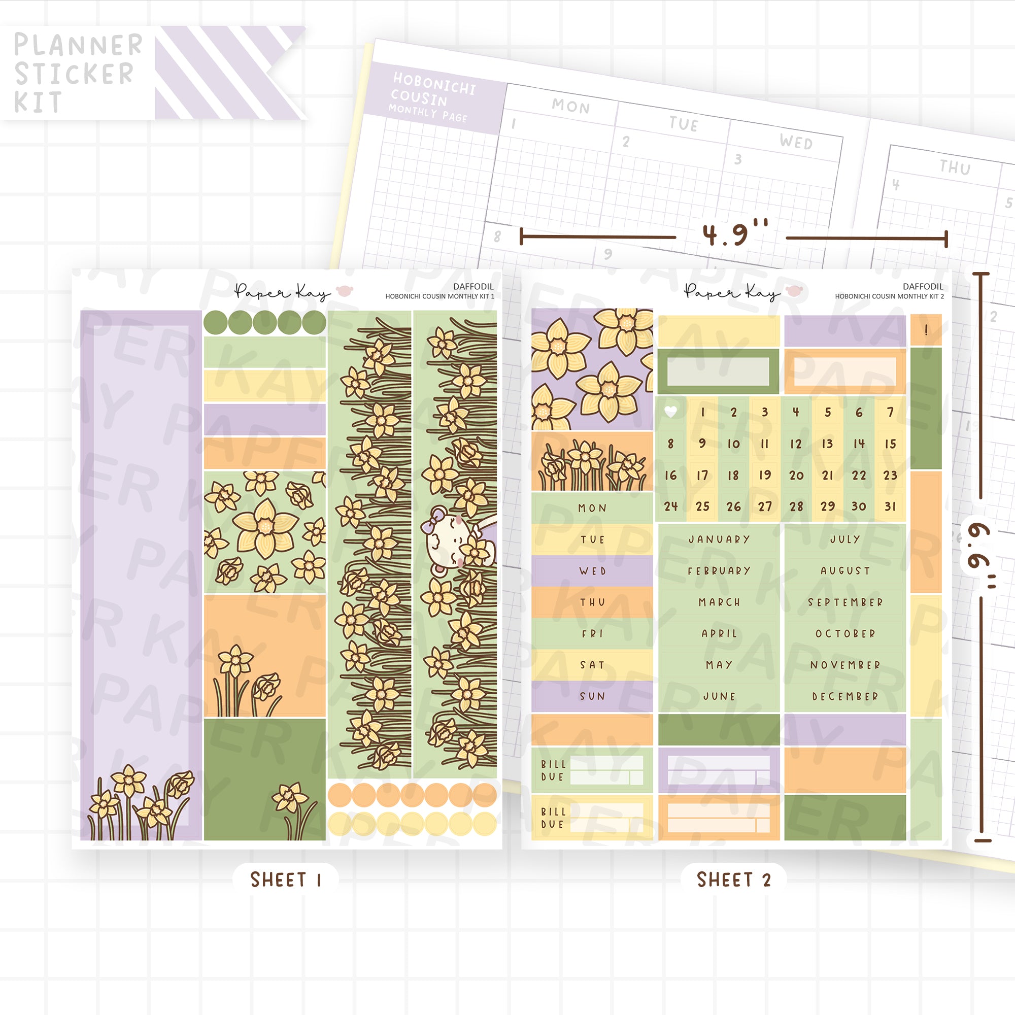Daffodil Hobonichi Cousin Monthly Sticker Kit