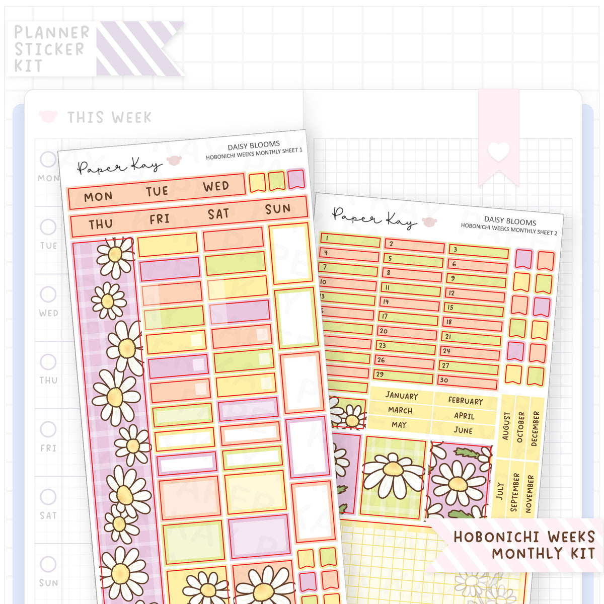 Daisy Blooms Hobonichi Weeks Monthly Sticker Kit