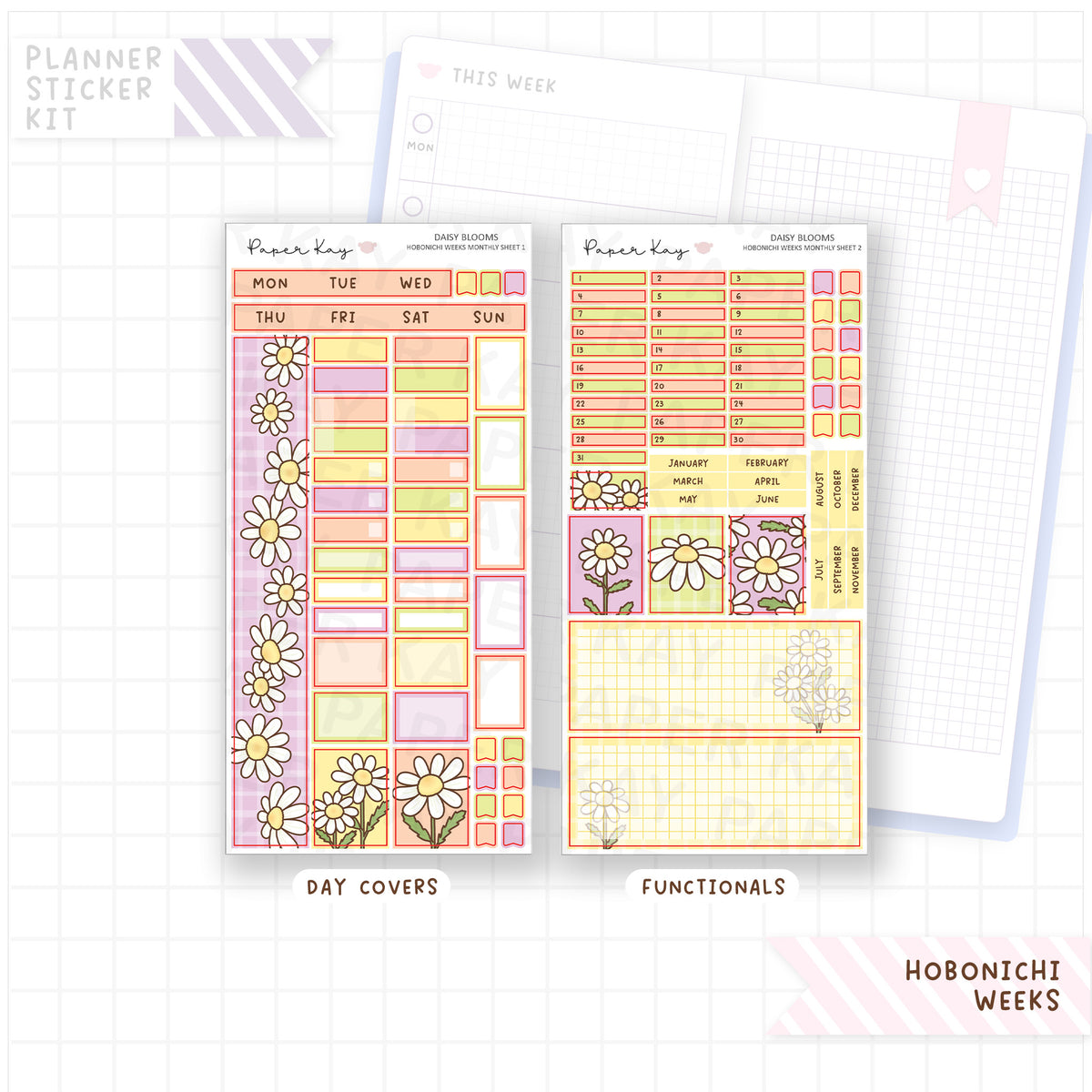 Daisy Blooms Hobonichi Weeks Monthly Sticker Kit