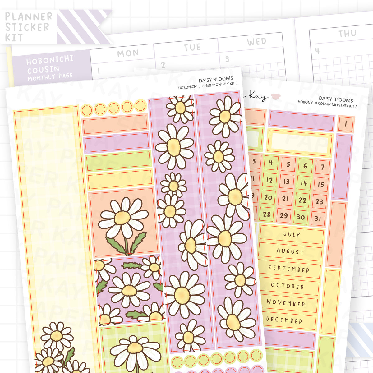 Daisy Blooms Hobonichi Cousin Monthly Sticker Kit