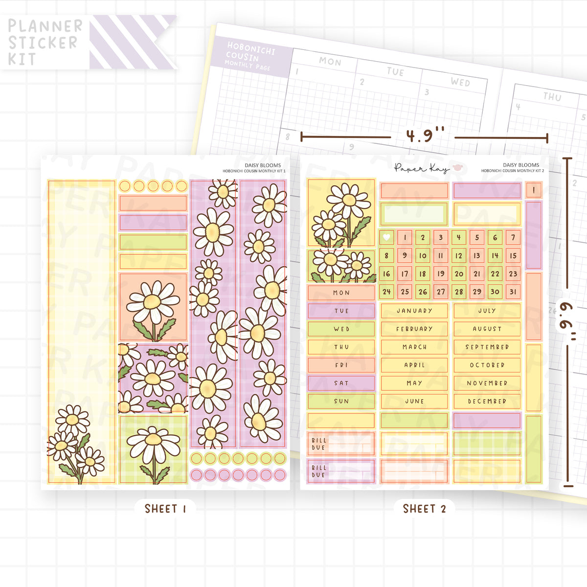 Daisy Blooms Hobonichi Cousin Monthly Sticker Kit