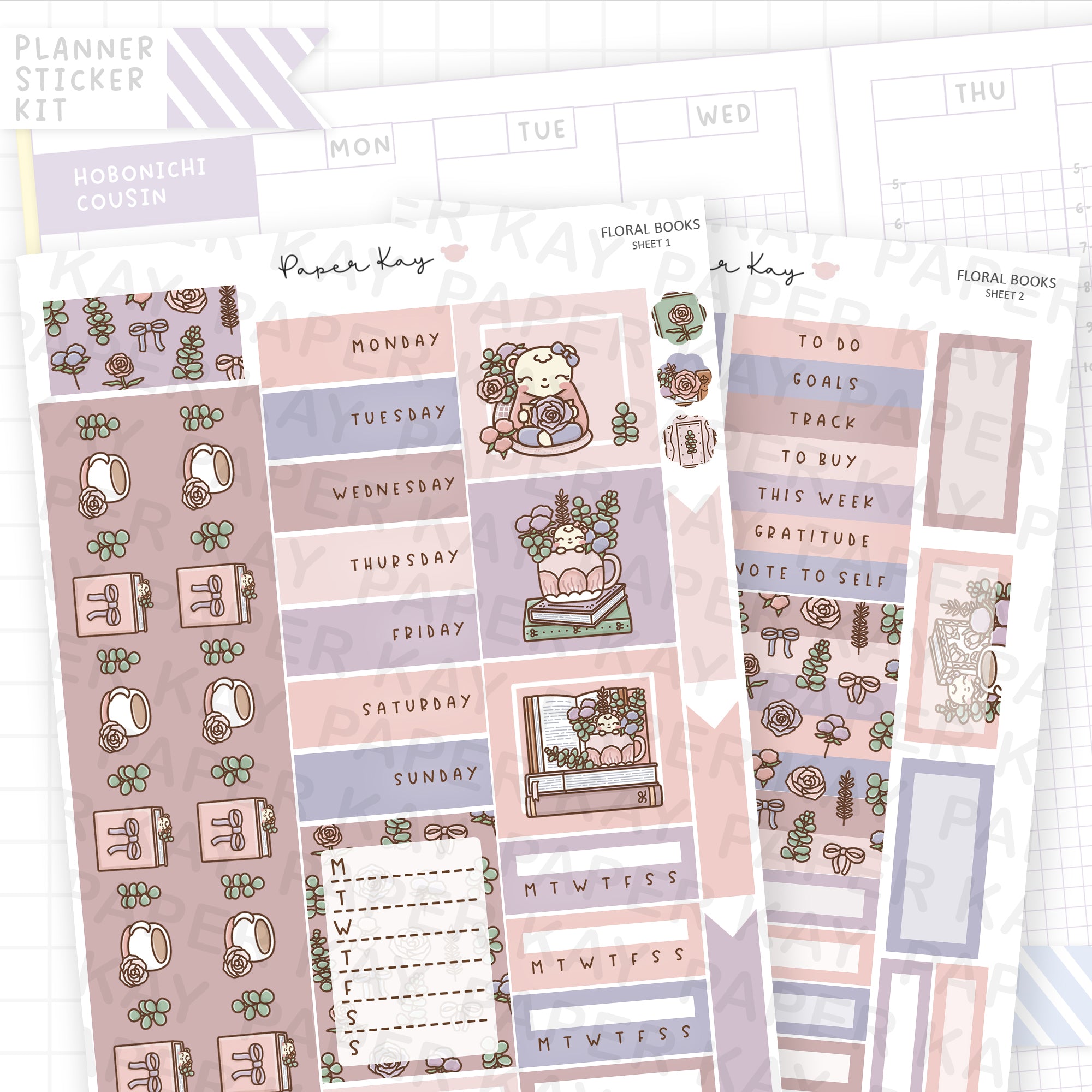 Floral Books Hobonichi Cousin Sticker Kit