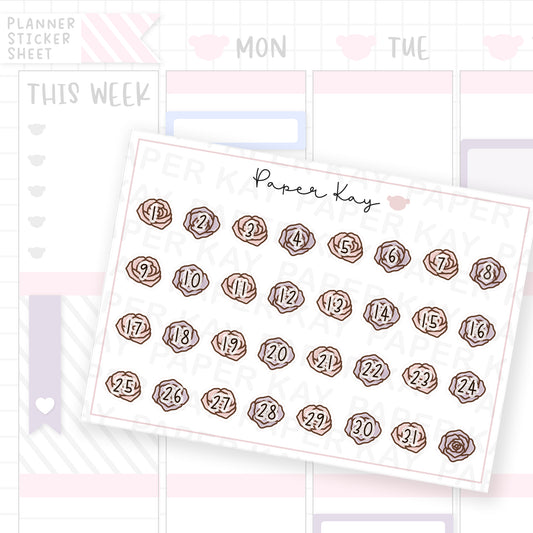 Floral Books Rose Date Dot Stickers