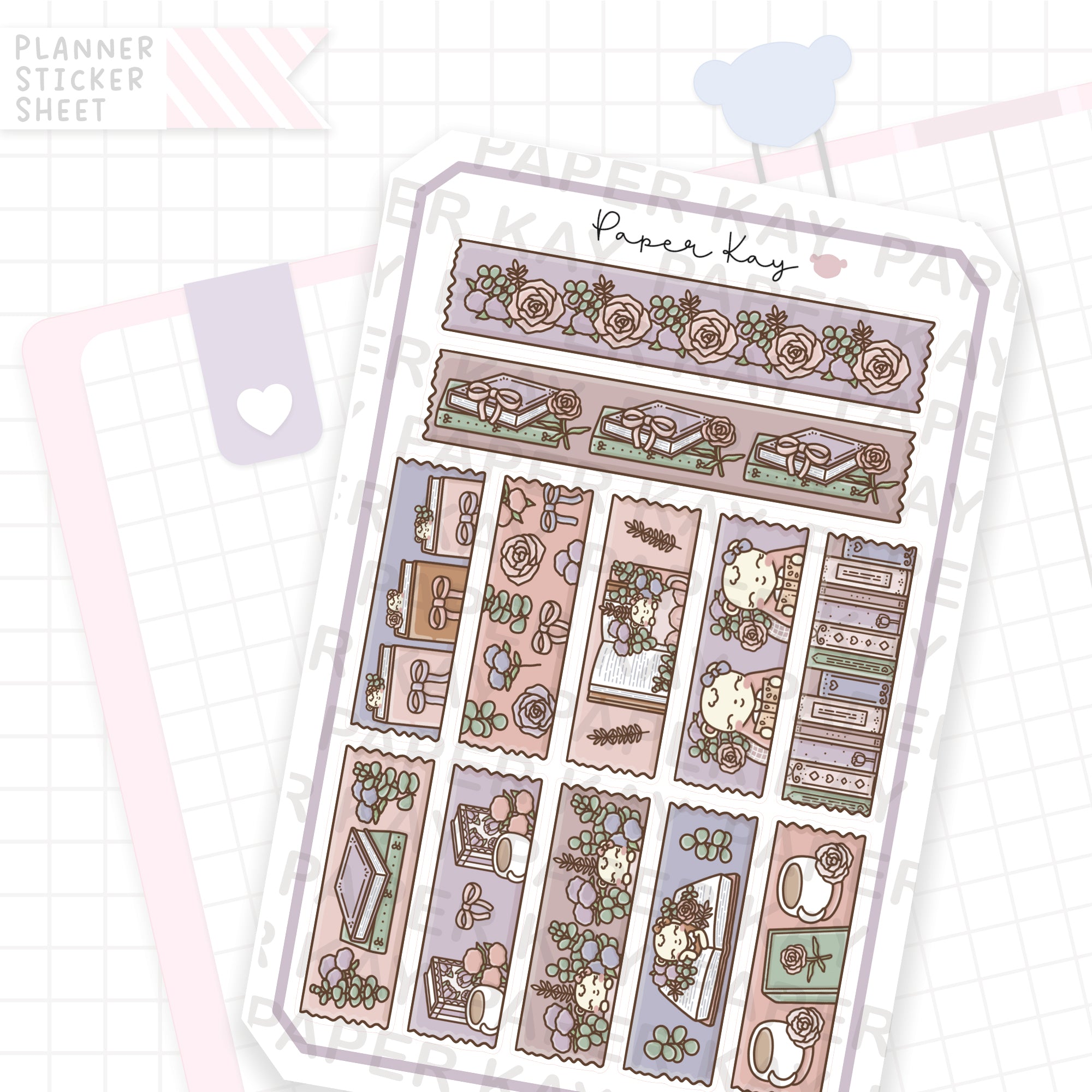 Floral Books Washi Strip Bujo Deco Stickers
