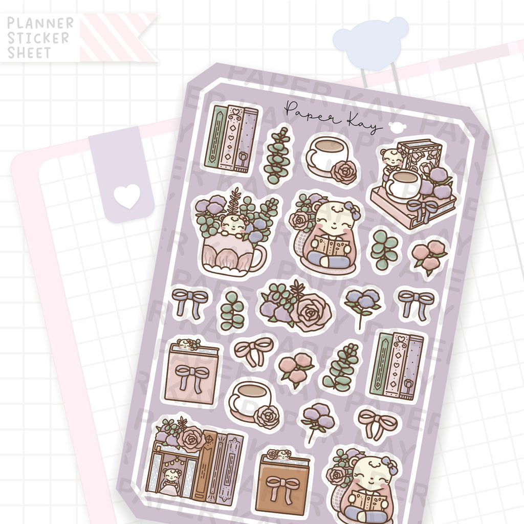 Floral Books Lilac Bujo Deco Stickers
