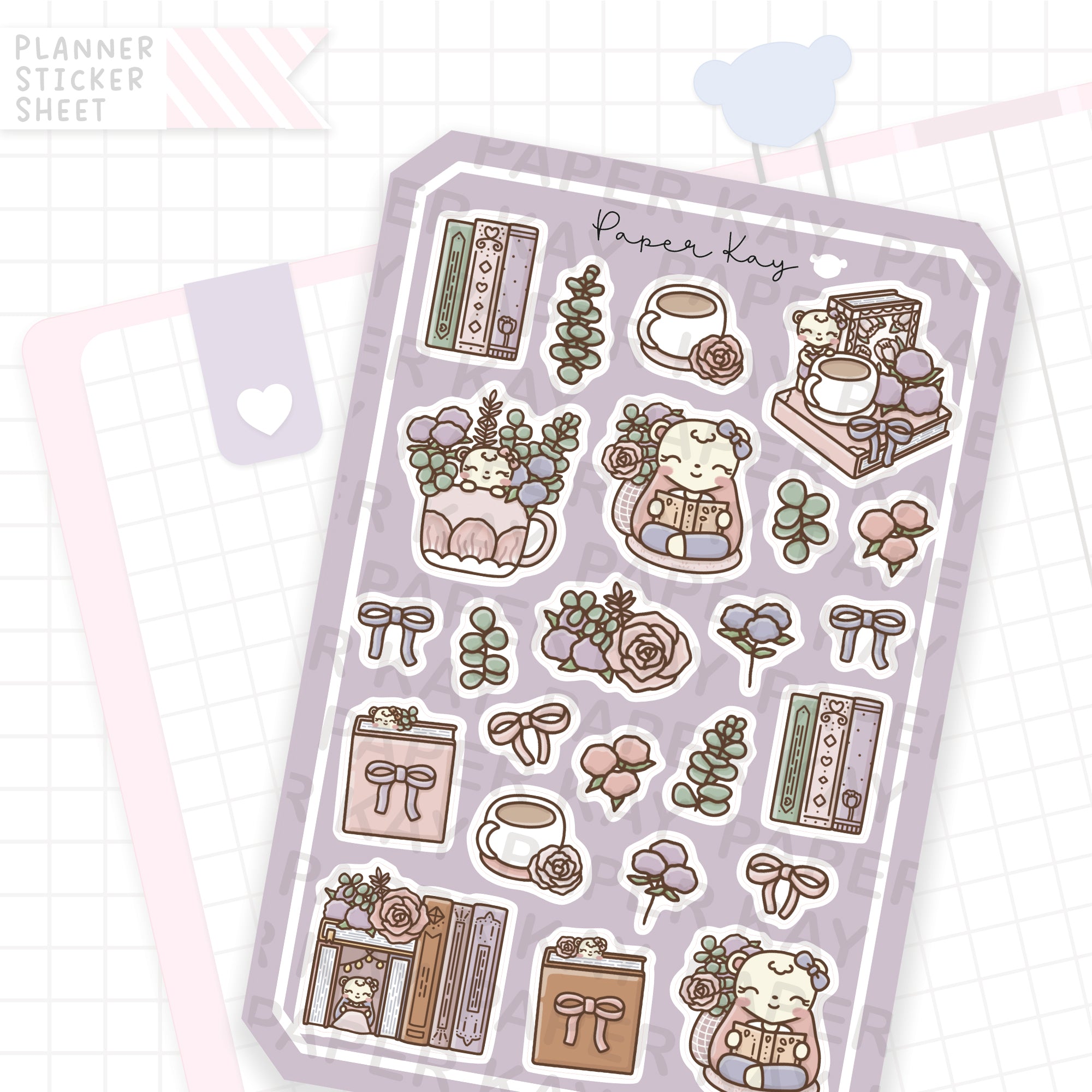 Floral Books Lilac Bujo Deco Stickers