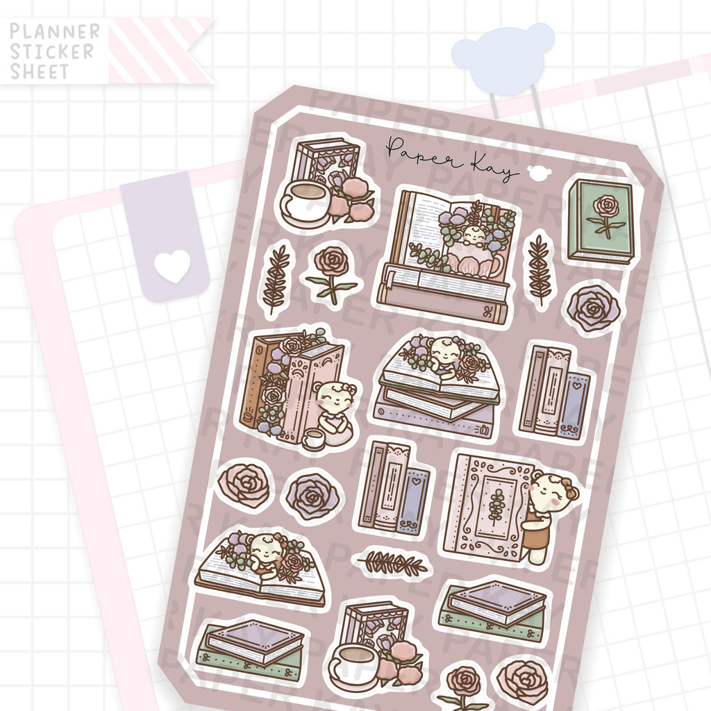 Floral Books Pink Bujo Deco Stickers